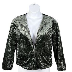 Sanctuary Womens M Crushed Velvet Zip Jacket Olive Green Dark Academia Timeless